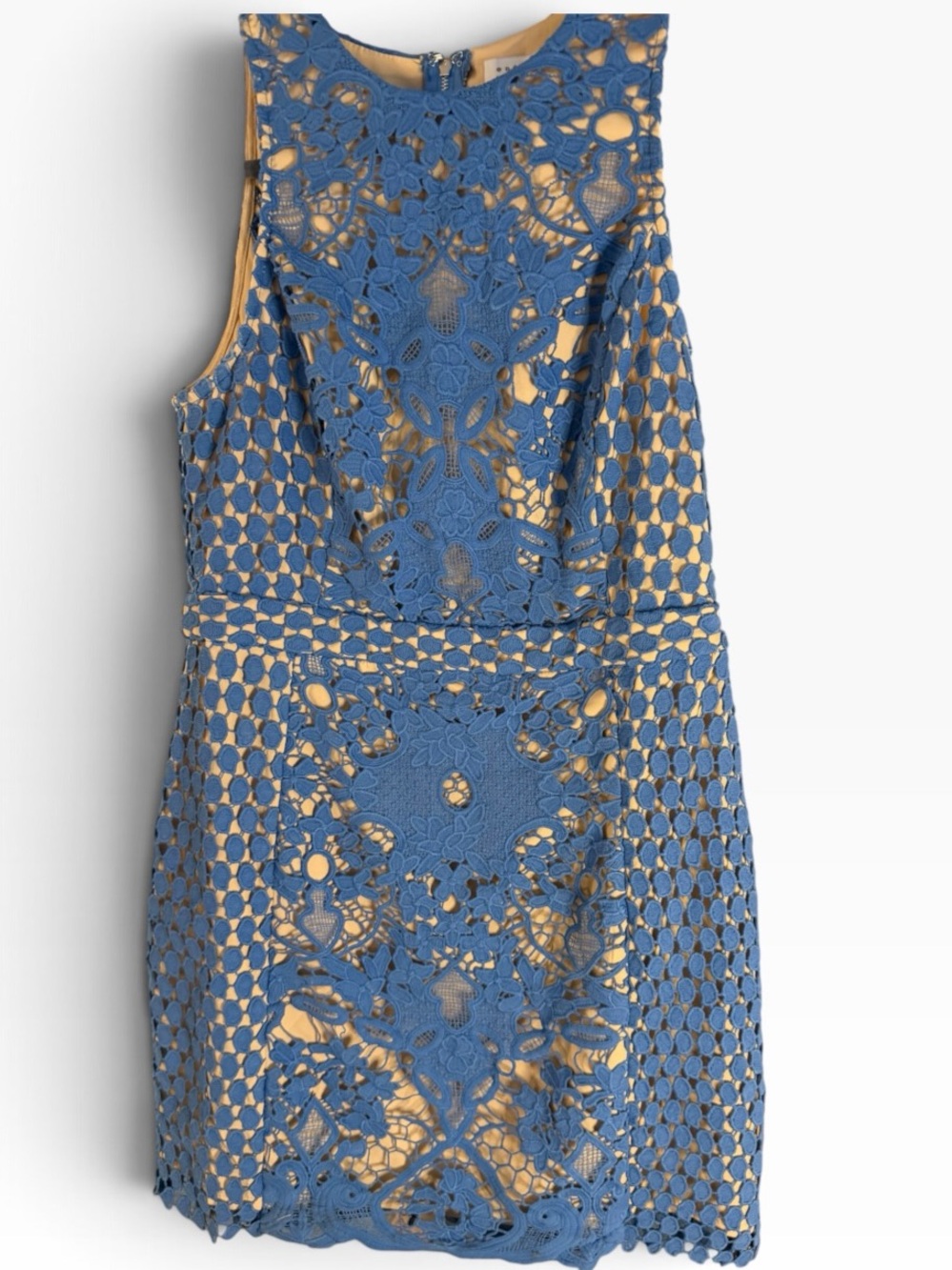 Blue Lace Sheath Dress - Women's Elegant Cocktail Dress Lined Sz L